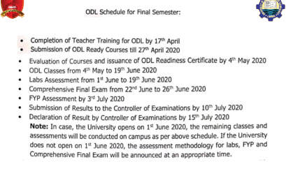 ODL Schedule For Final Semester